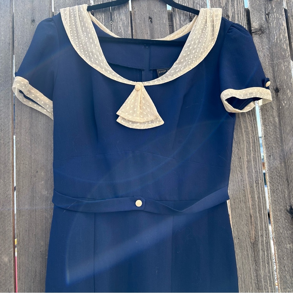 Navy blue RAILEEN 1940 style fitted dress by Stop Staring - Picture 3 of 7
